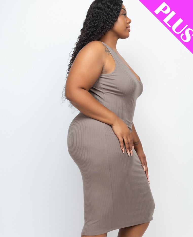 Plus Size Ribbed Sleeveless Bodycon Dress