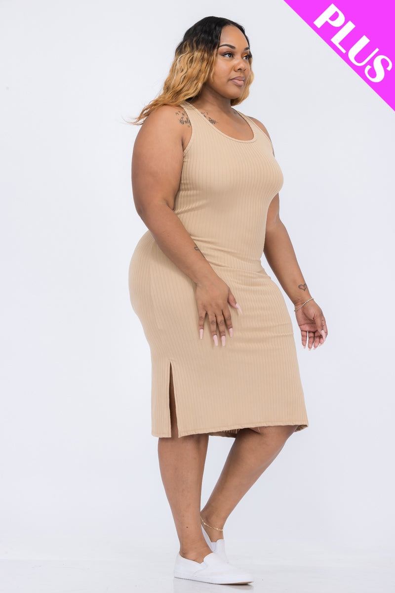Plus Size Ribbed Side Slit Tank Dress