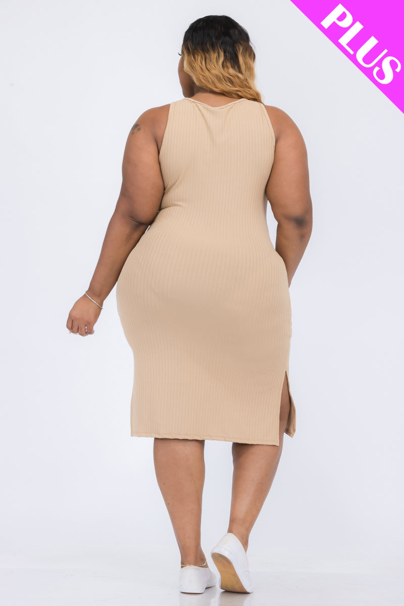 Plus Size Ribbed Side Slit Tank Dress