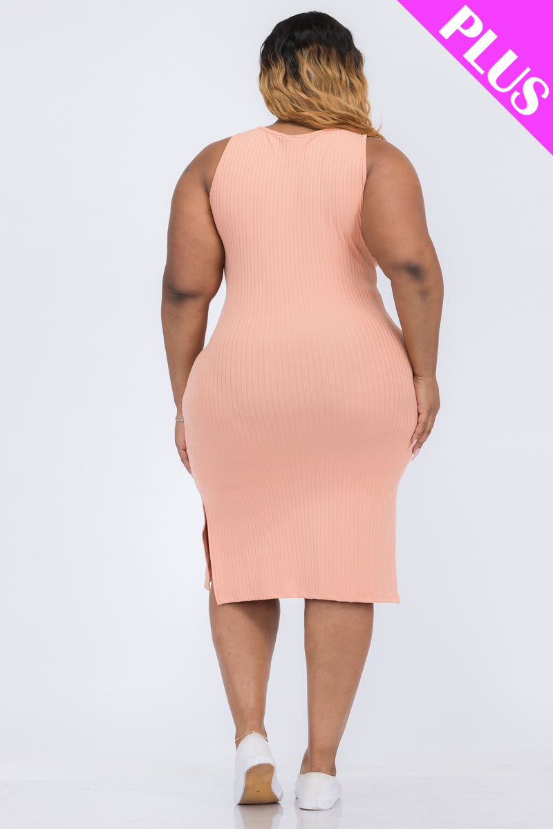 Plus Size Ribbed Side Slit Tank Dress