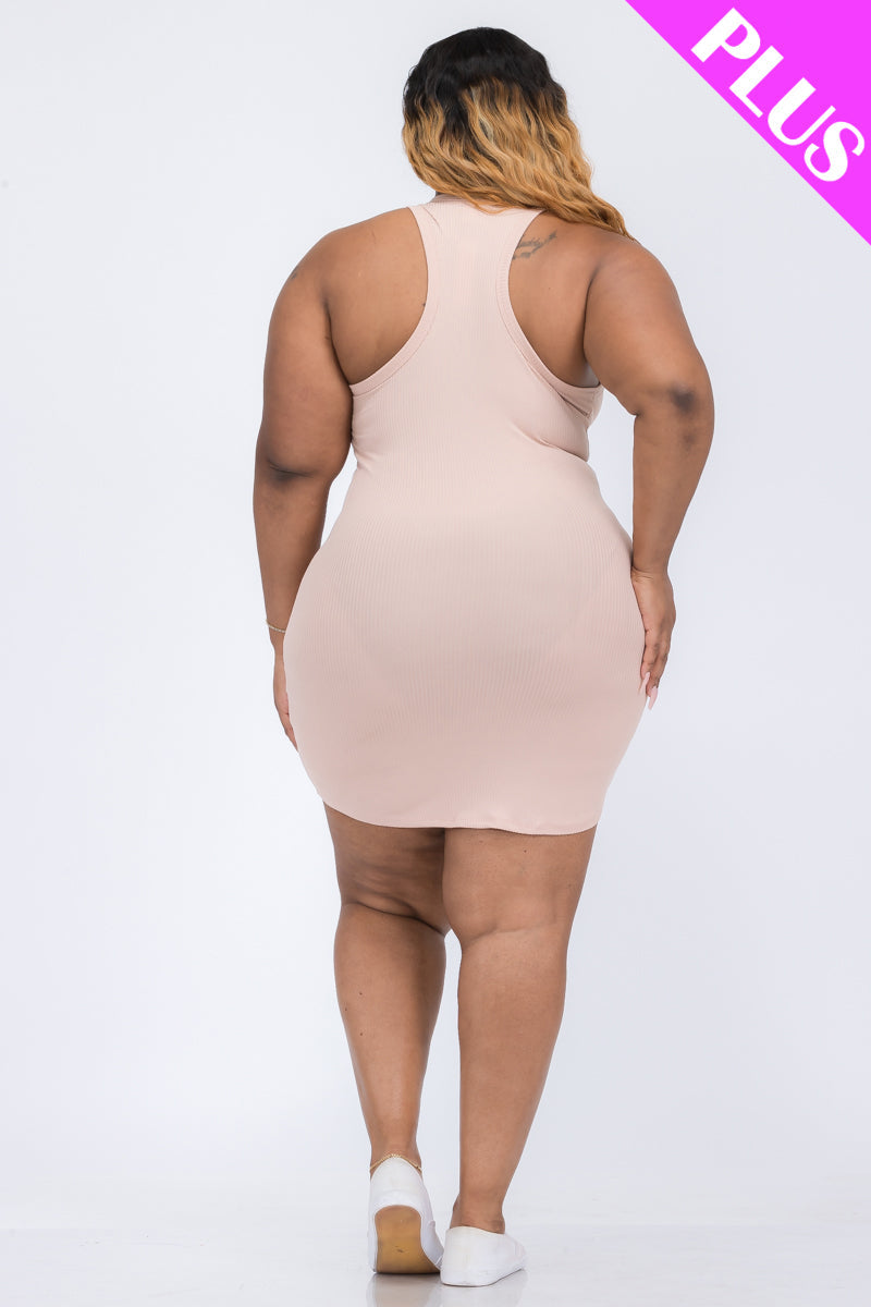 Plus Size Ribbed Split Neck Tank Mini Dress