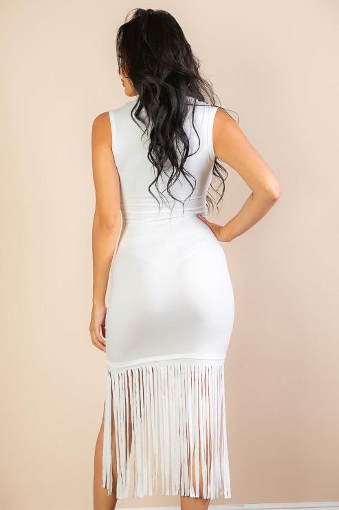 Sleeveless Fringe Midi Dress