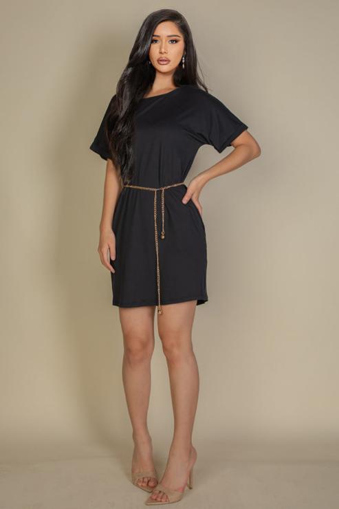 Side Pocket Double Folded Mini Shirt Dress