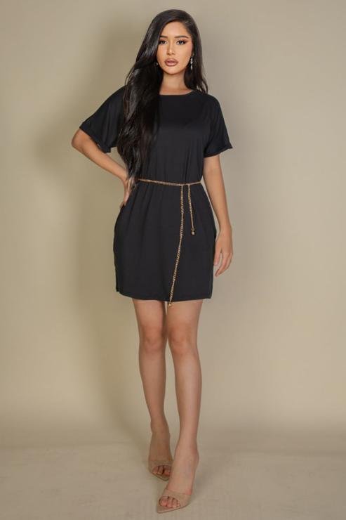 Side Pocket Double Folded Mini Shirt Dress