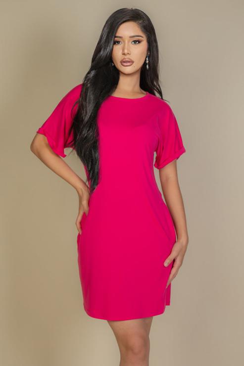 Side Pocket Double Folded Mini Shirt Dress