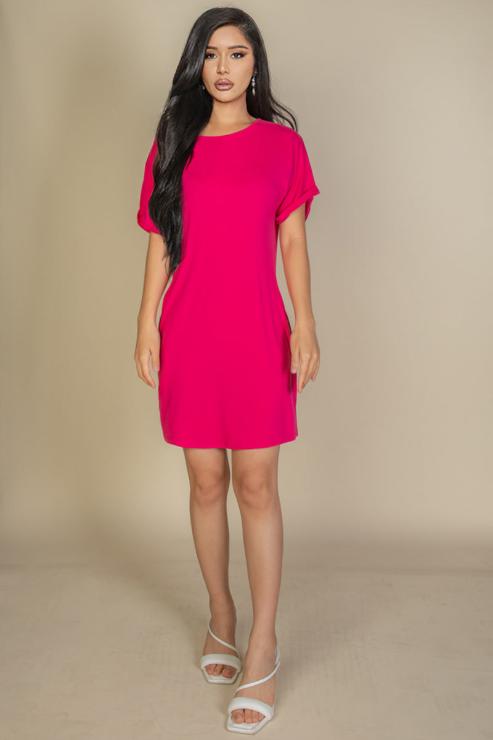 Side Pocket Double Folded Mini Shirt Dress