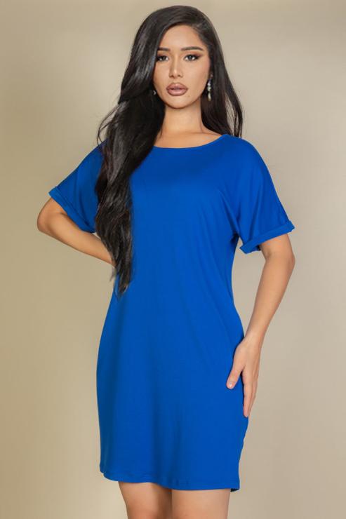 Side Pocket Double Folded Mini Shirt Dress