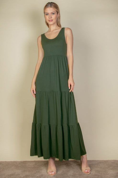 Solid Layered Hem Maxi Dress