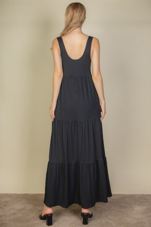 Solid Layered Hem Maxi Dress