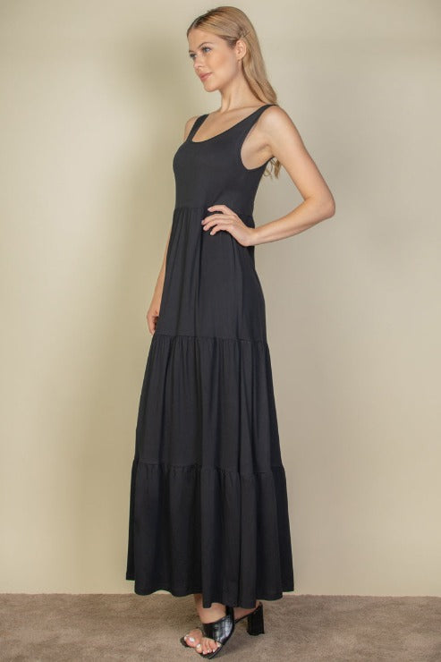 Solid Layered Hem Maxi Dress