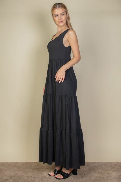 Solid Layered Hem Maxi Dress