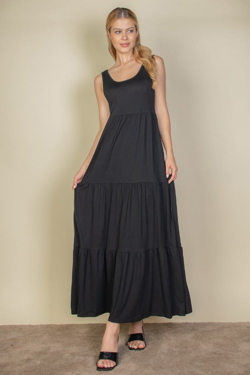 Solid Layered Hem Maxi Dress