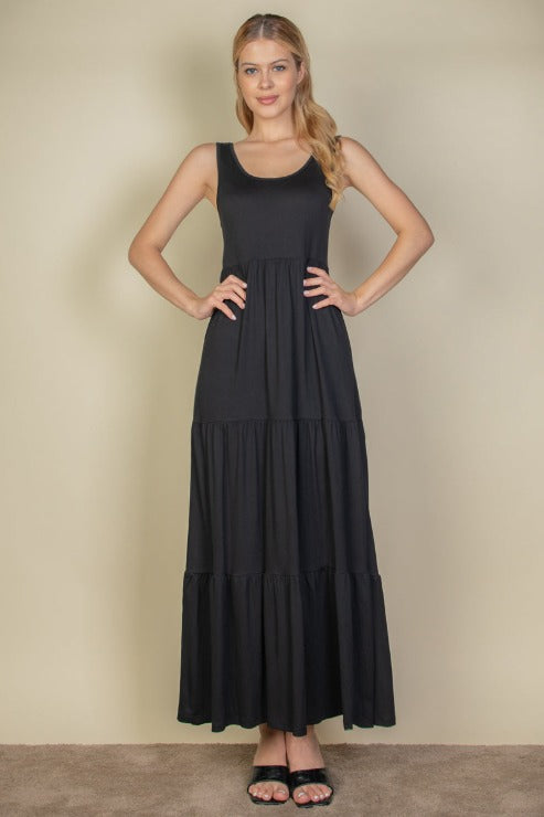 Solid Layered Hem Maxi Dress