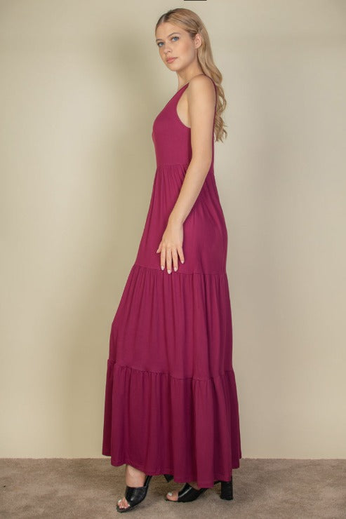 Solid Layered Hem Maxi Dress