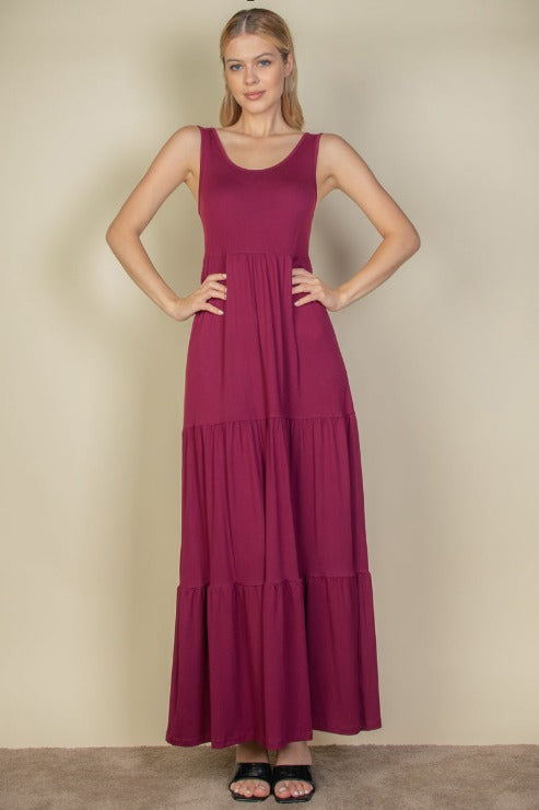 Solid Layered Hem Maxi Dress
