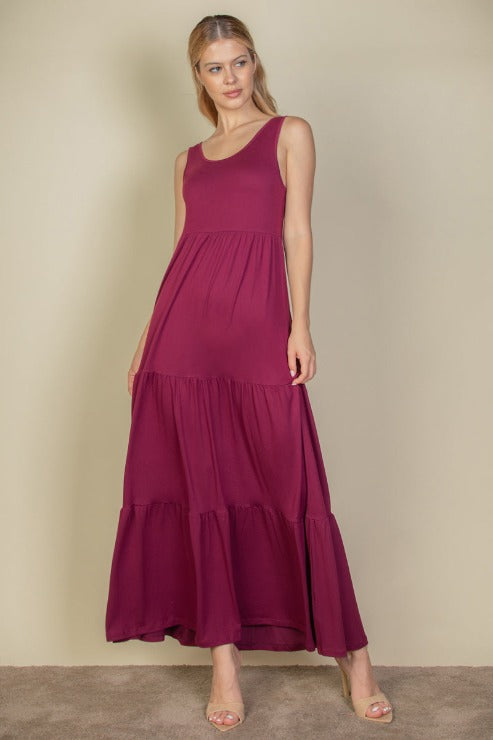 Solid Layered Hem Maxi Dress