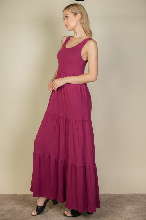 Solid Layered Hem Maxi Dress