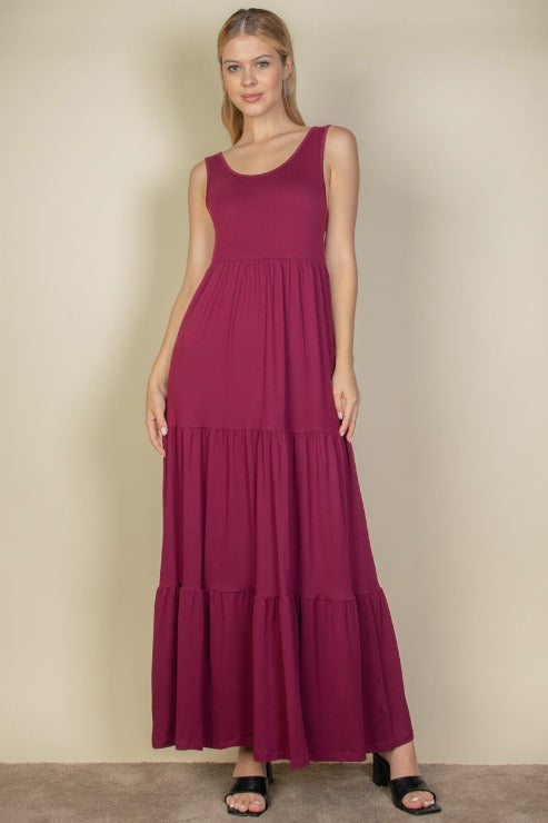 Solid Layered Hem Maxi Dress