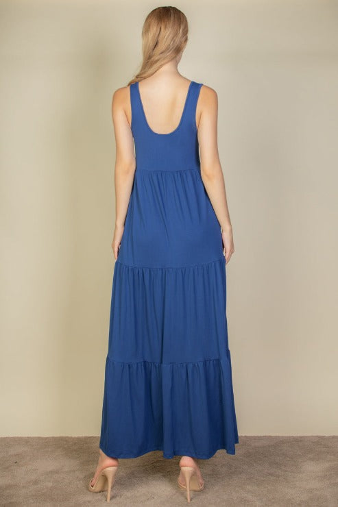 Solid Layered Hem Maxi Dress
