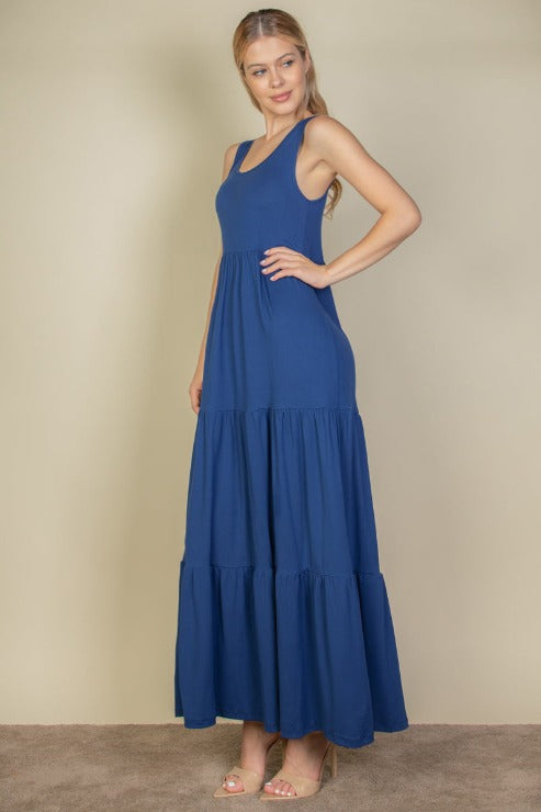 Solid Layered Hem Maxi Dress