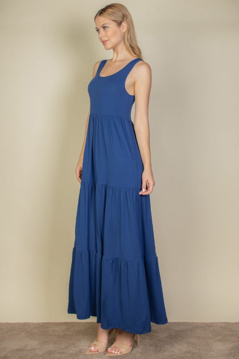 Solid Layered Hem Maxi Dress