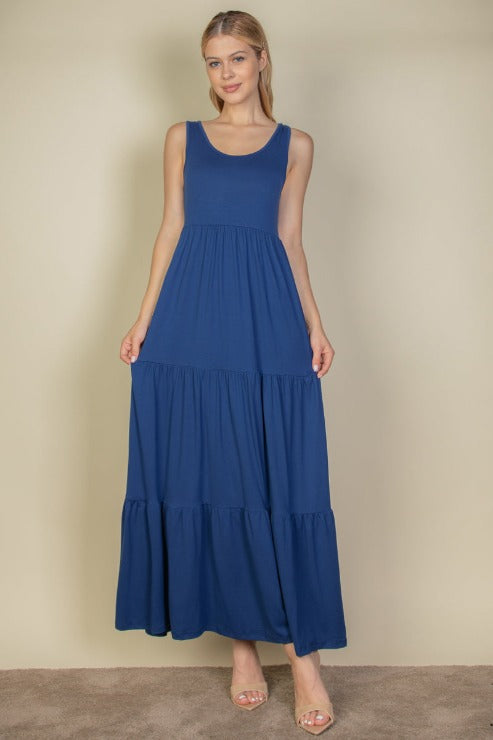 Solid Layered Hem Maxi Dress