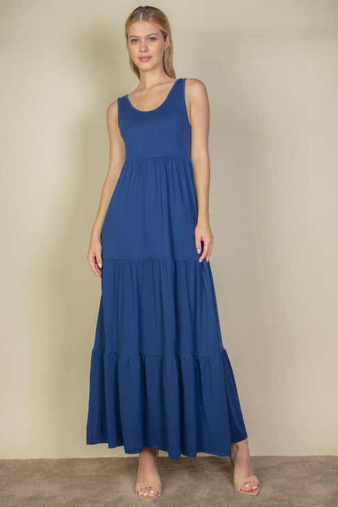 Solid Layered Hem Maxi Dress