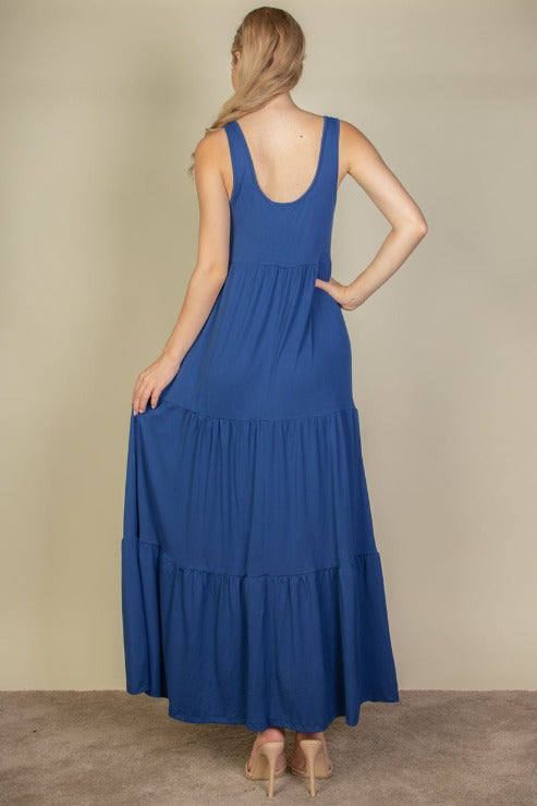 Solid Layered Hem Maxi Dress