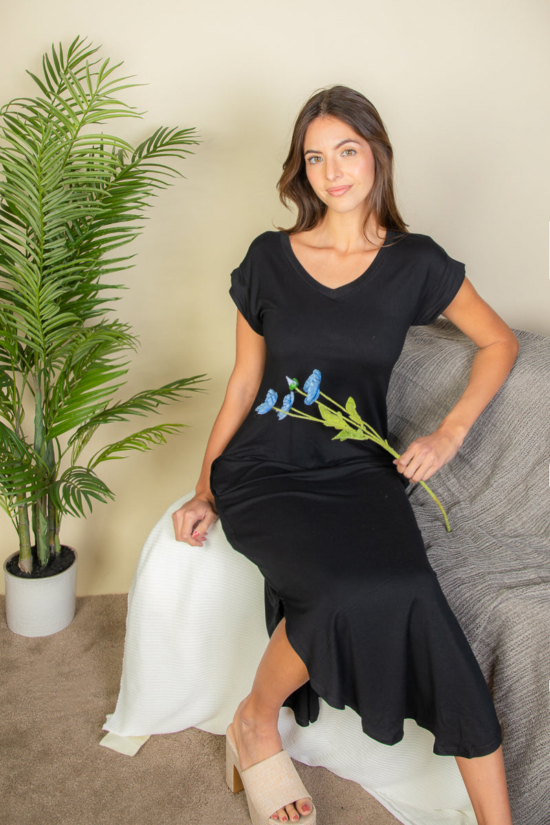 Casual V Neck Maxi Dress with Pockets