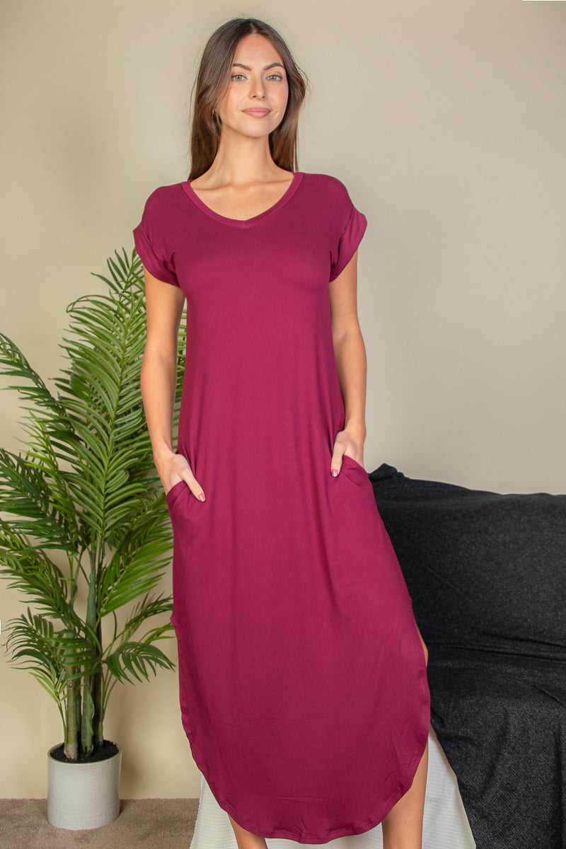 Casual V Neck Maxi Dress with Pockets