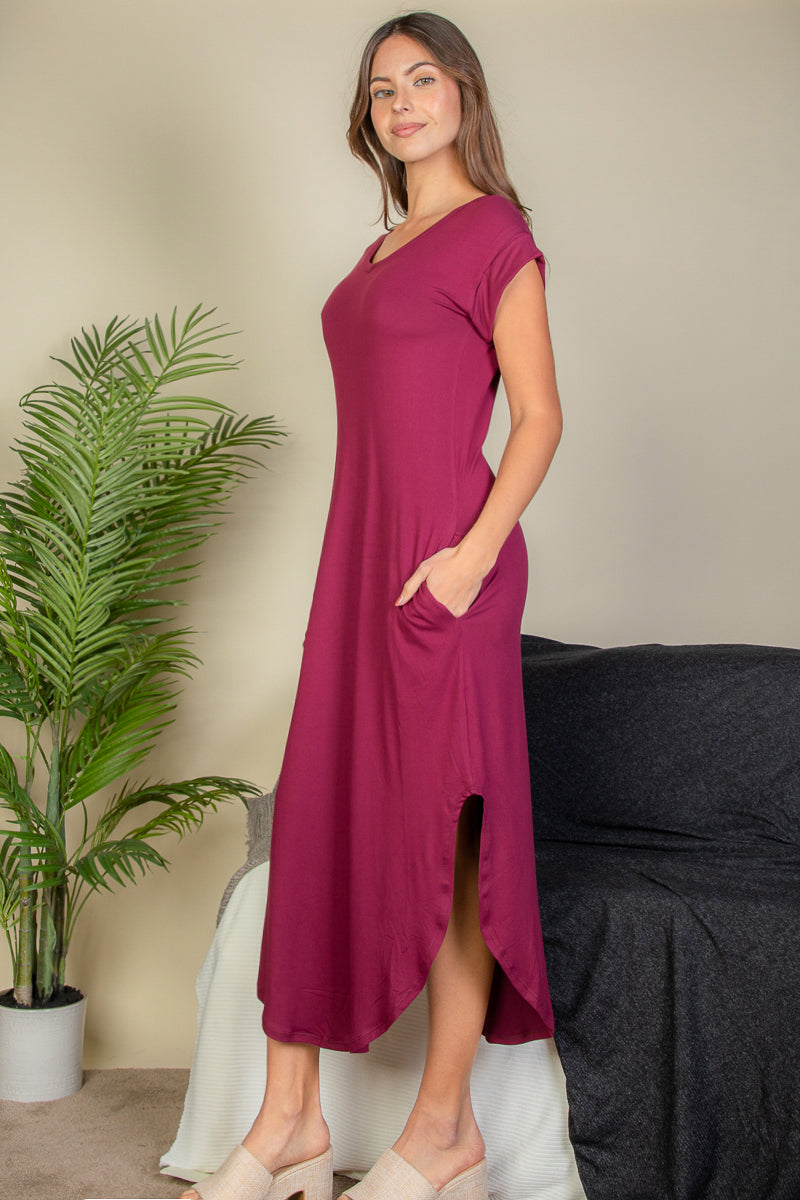 Casual V Neck Maxi Dress with Pockets