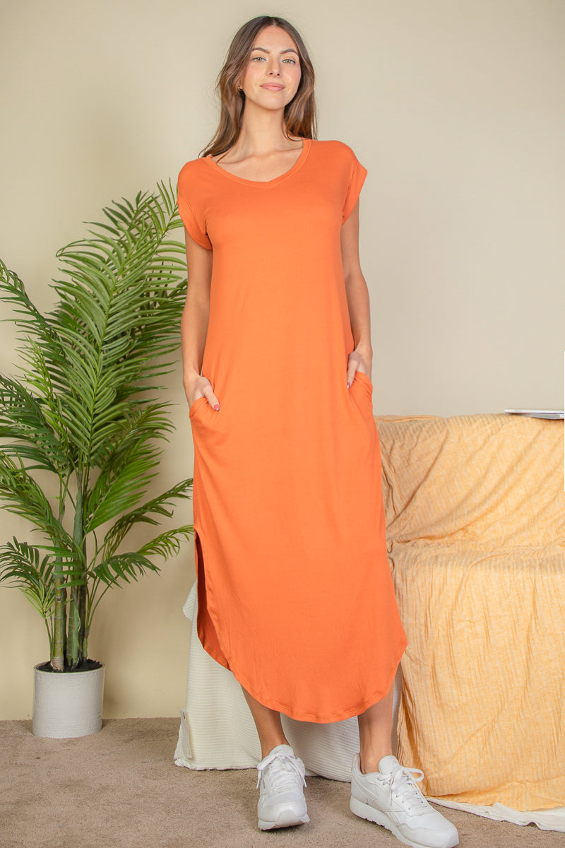 Casual V Neck Maxi Dress with Pockets