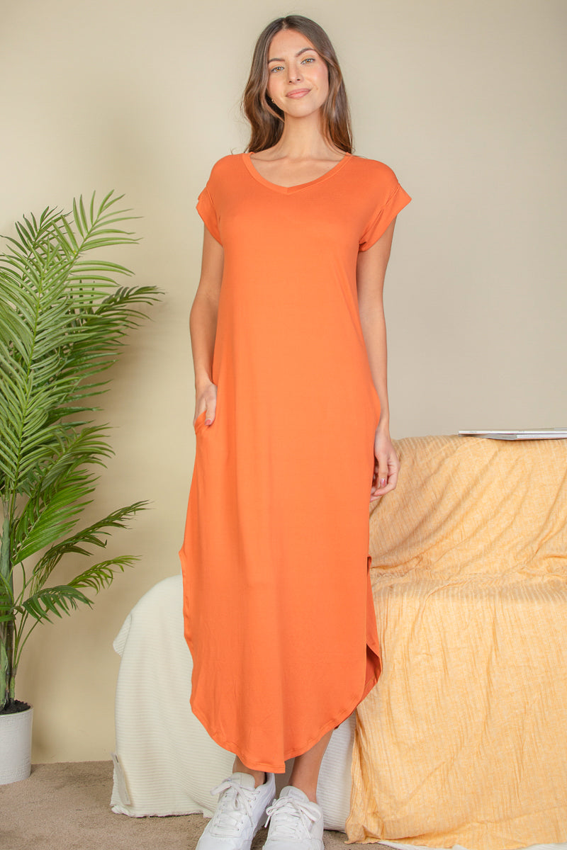 Casual V Neck Maxi Dress with Pockets