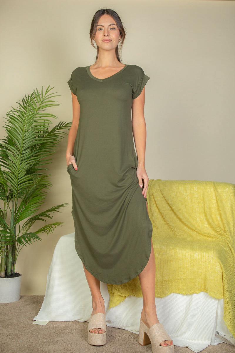 Casual V Neck Maxi Dress with Pockets