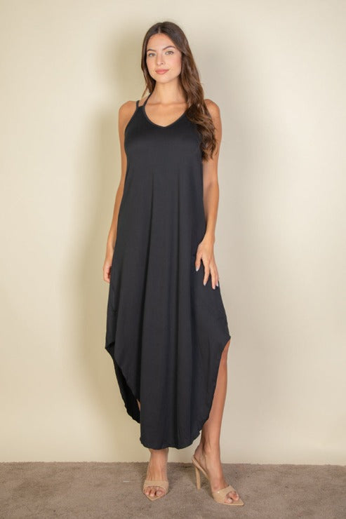 Solid Cami Double Strap Loose Slip On Dress