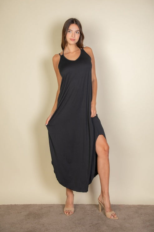 Solid Cami Double Strap Loose Slip On Dress