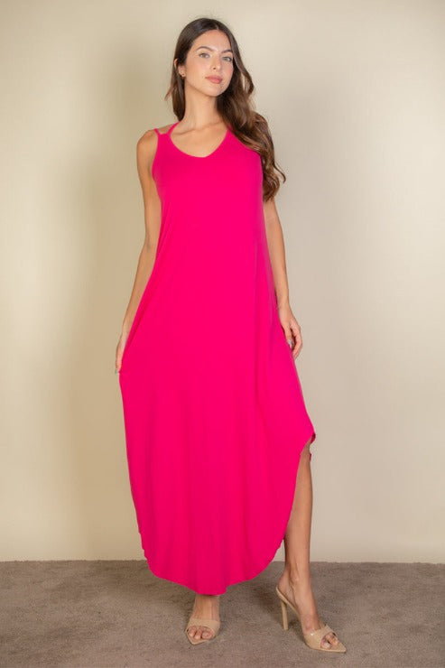 Solid Cami Double Strap Loose Slip On Dress