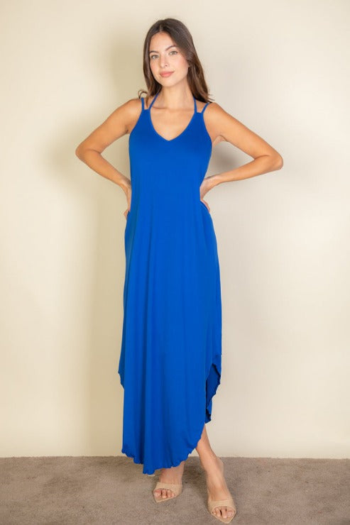 Solid Cami Double Strap Loose Slip On Dress