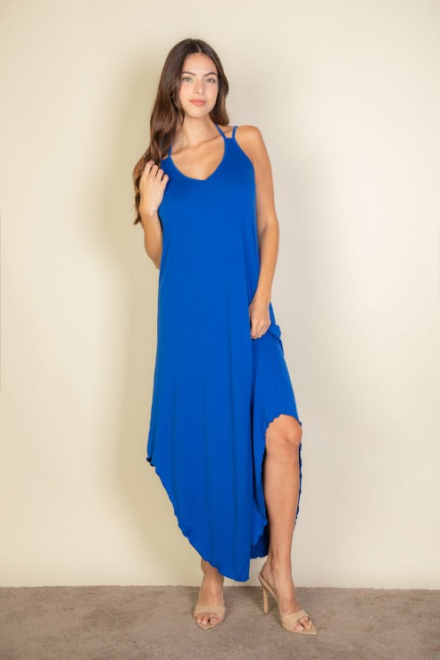 Solid Cami Double Strap Loose Slip On Dress