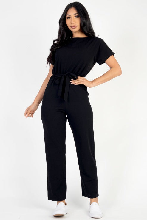 Tie Waist Relaxed Fit Capri Jumpsuit