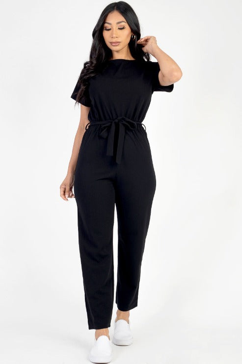 Tie Waist Relaxed Fit Capri Jumpsuit