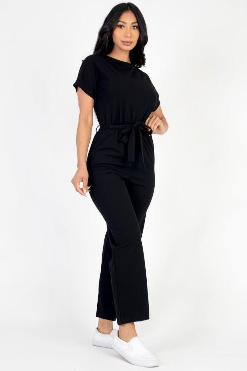 Tie Waist Relaxed Fit Capri Jumpsuit