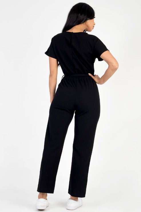 Tie Waist Relaxed Fit Capri Jumpsuit