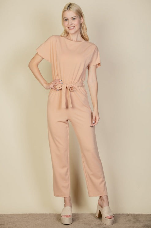 Tie Waist Relaxed Fit Capri Jumpsuit