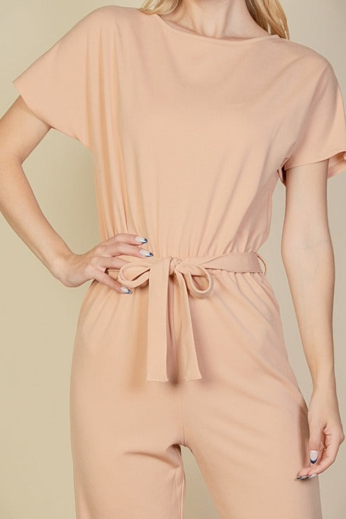 Tie Waist Relaxed Fit Capri Jumpsuit