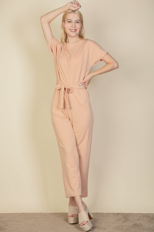 Tie Waist Relaxed Fit Capri Jumpsuit