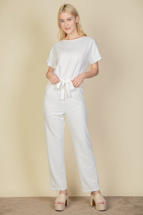 Tie Waist Relaxed Fit Capri Jumpsuit