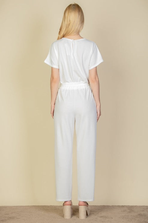 Tie Waist Relaxed Fit Capri Jumpsuit