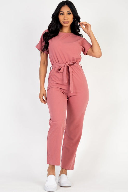 Tie Waist Relaxed Fit Capri Jumpsuit