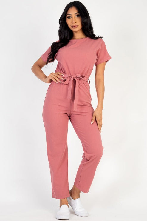 Tie Waist Relaxed Fit Capri Jumpsuit